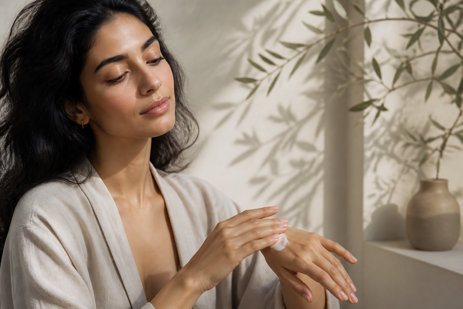 Middle Eastern woman with cream